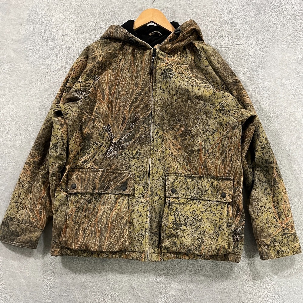 Vintage Mossy Oak Brush Jacket Men's Medium Camo Hunting Hood Zip Shooting